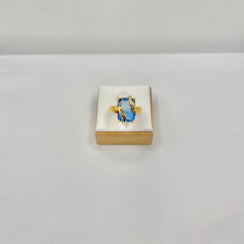 Ocean Blue Cz Gold Ring - Size 5.5